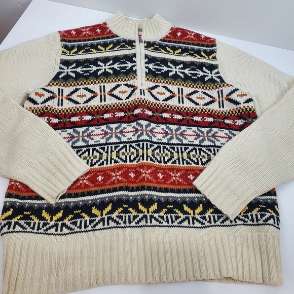 Izod Wool Blend Nordic Winter 1/4 Zip Knit Sweater Size LG Mens Snowflake - Picture 8 of 12